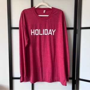 [XL] Sleeman’s Red & White “Holiday” Graphic Long Sleeve Comfy Pajama Tee Unisex